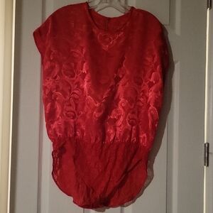 Chic Red Floral Women's Blouse/ Lingerie Teddy Bodysuit